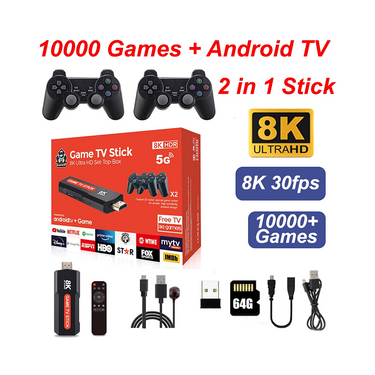 Streaming Tv Stick 8k Game Android Juegos 2 Controles Tv Box - 10.000 juegos RETROS